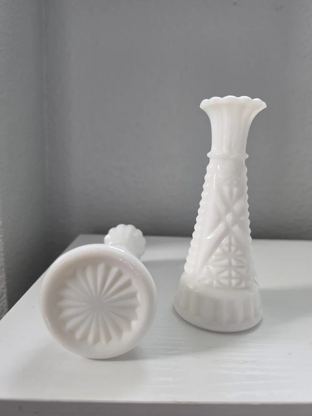 Anchor Hocking White Milk Glass Bud Vases Pair